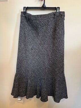 Style & Co. Black and Gray Tweed Pencil Skirt with Flounce Hem